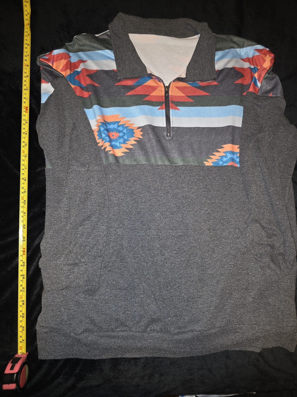 Heather Gray Pullover with Southwestern Print
